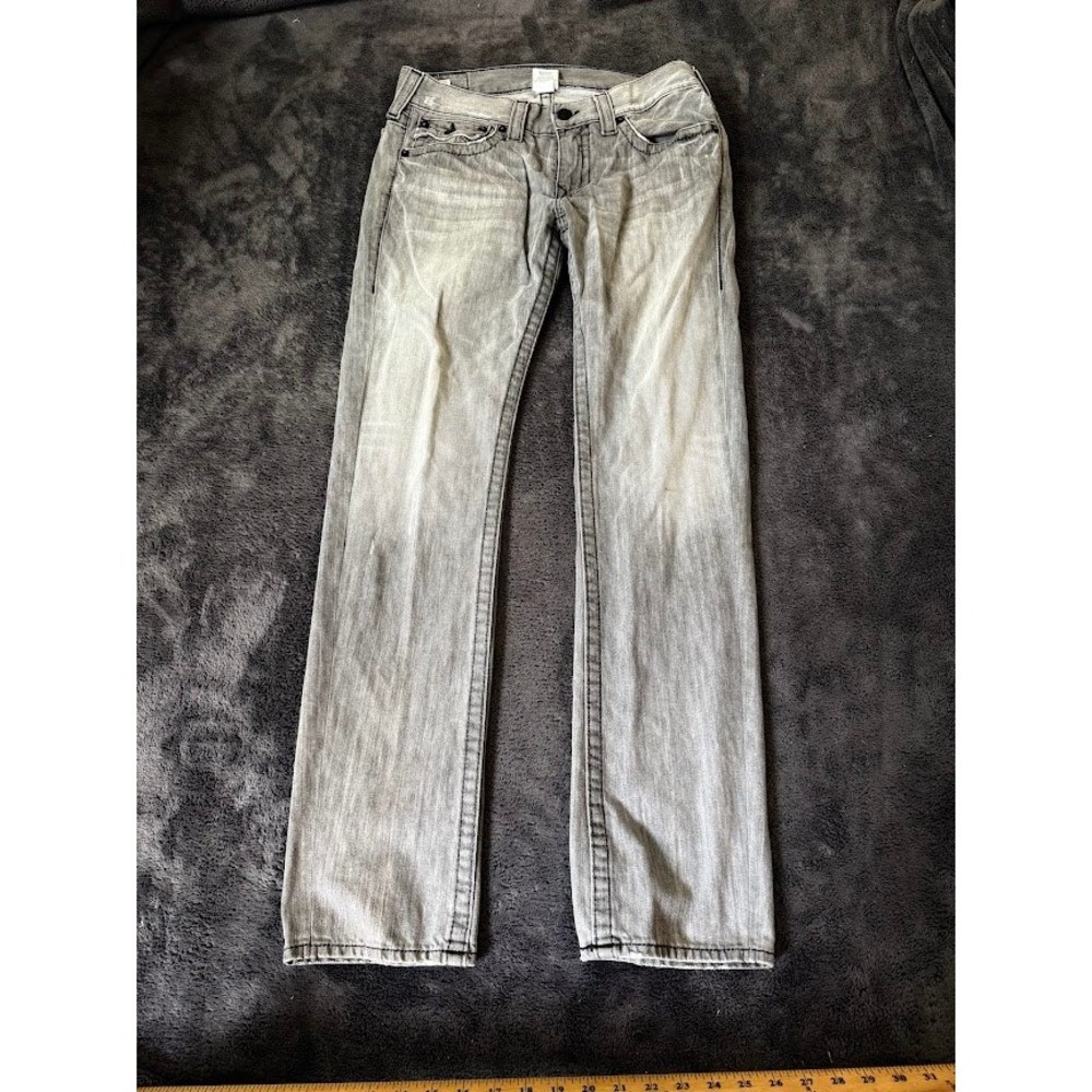 True Religion Ricky Straight Leg Jeans Grey Faded Wash Mens 32X33.